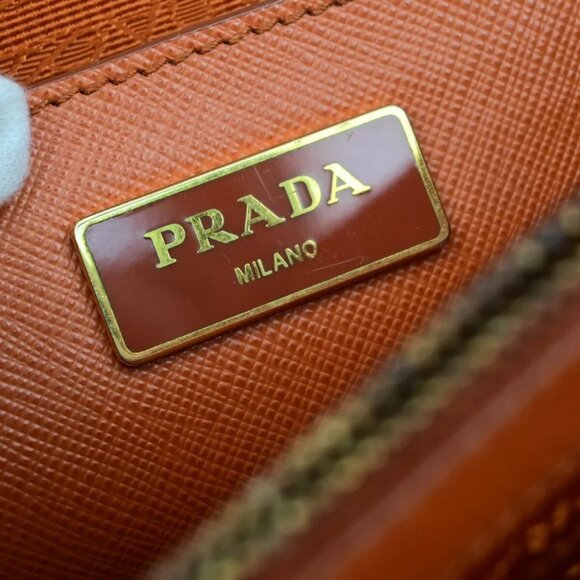 PRADA MILANO 2Way Shoulder Hand Bag Saffiano Leather Orange Gold Italy 99EB493 - Picture 9 of 15